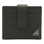 Prada Triangle Logo Card Case Business Holder Leather Nero Black Silver