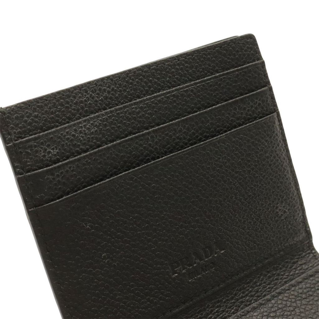 Prada Triangle Logo Card Case Business Holder Leather Nero Black Silver — view 5