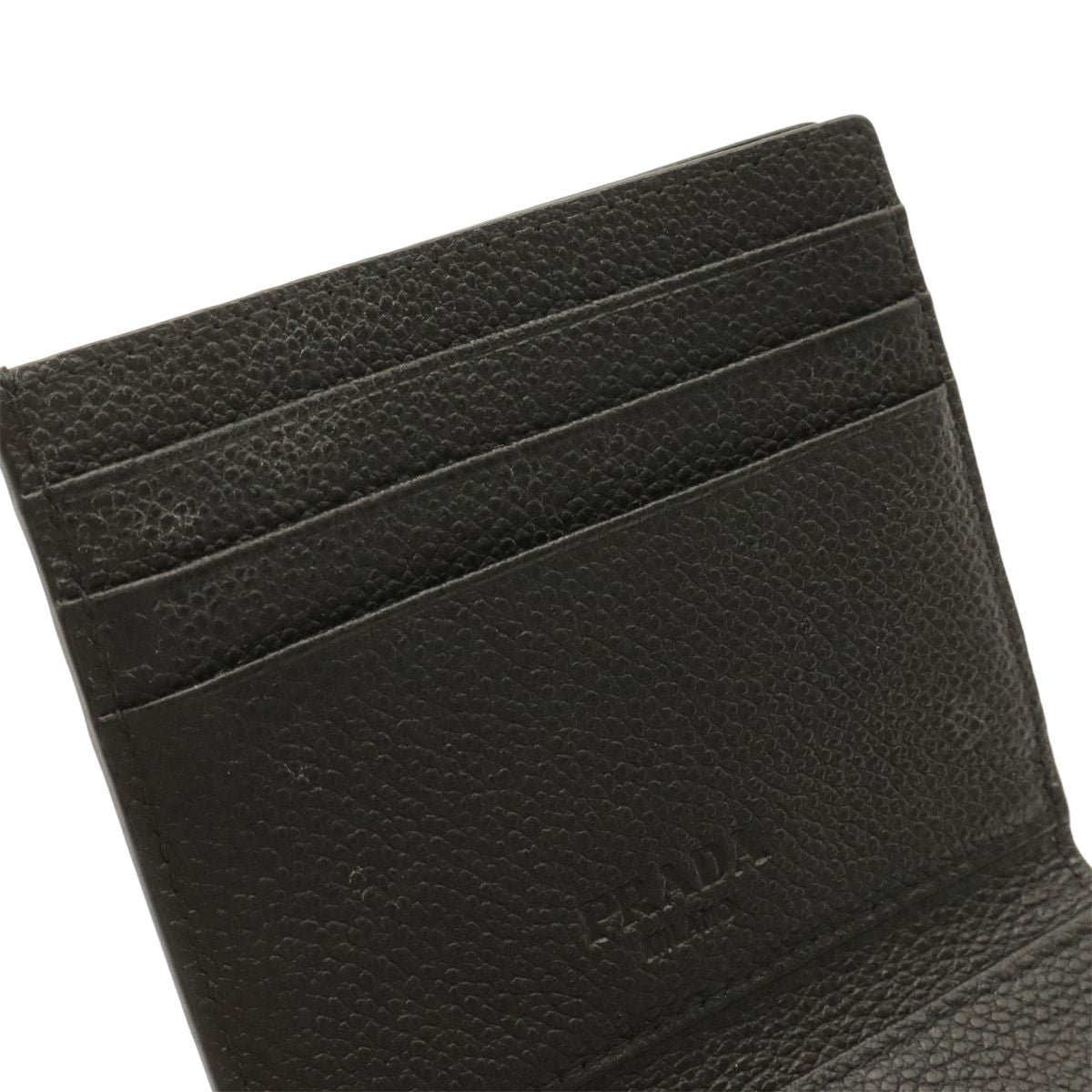 Prada Triangle Logo Card Case Business Holder Leather Nero Black Silver — view 5