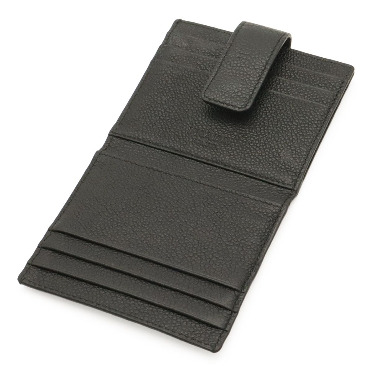 Prada Triangle Logo Card Case Business Holder Leather Nero Black Silver — view 4