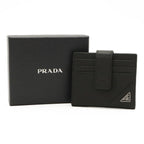 Prada Triangle Logo Card Case Business Holder Leather Nero Black Silver — view 6