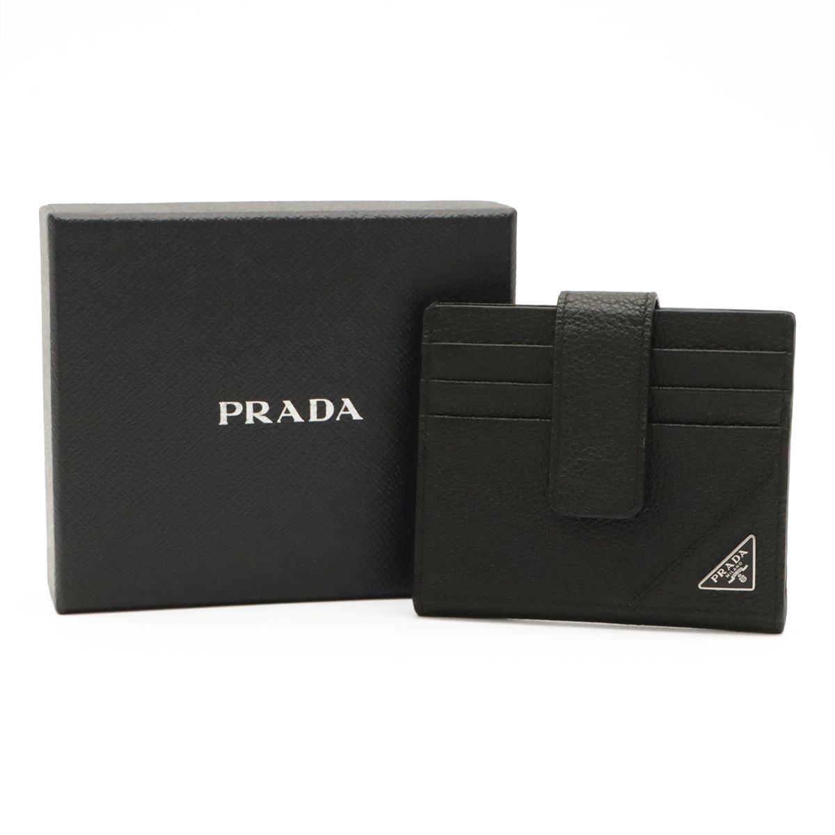 Prada Triangle Logo Card Case Business Holder Leather Nero Black Silver — view 6