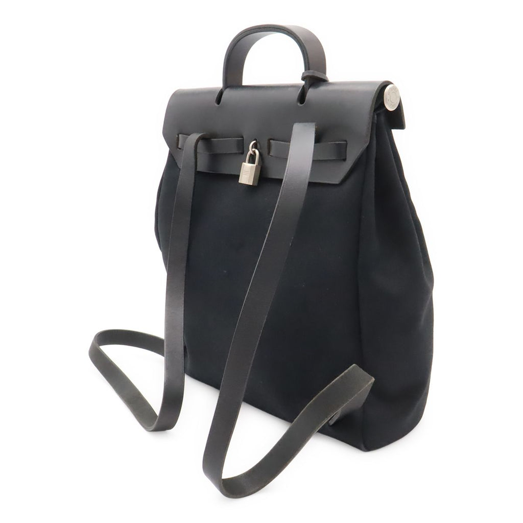 Hermes Herbag a Dos PM Backpack 2-Way Handbag Toile Officier Leather Black — view 2