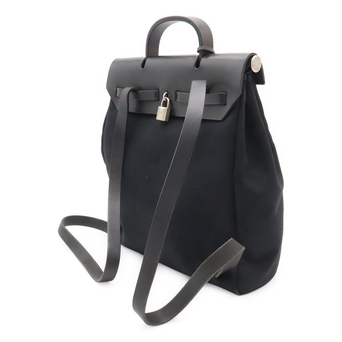 Hermes Herbag a Dos PM Backpack 2-Way Handbag Toile Officier Leather Black — view 2