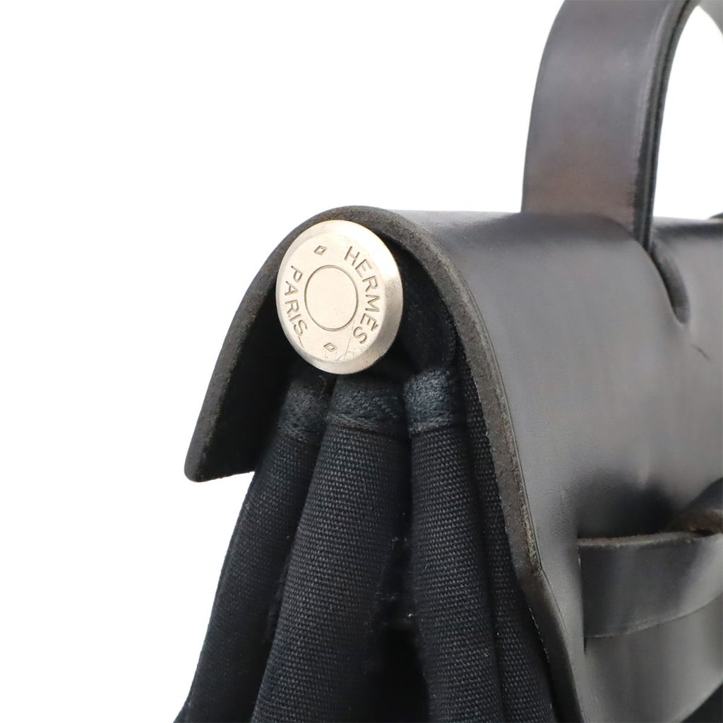 Hermes Herbag a Dos PM Backpack 2-Way Handbag Toile Officier Leather Black — view 4