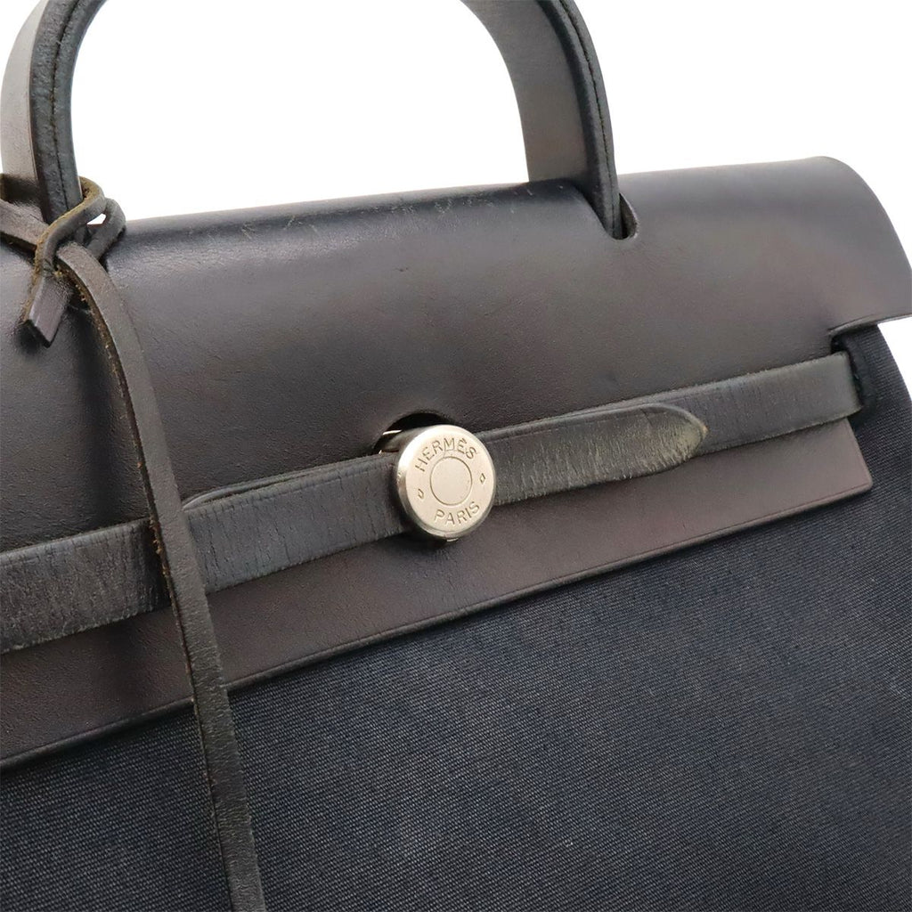 Hermes Herbag a Dos PM Backpack 2-Way Handbag Toile Officier Leather Black — view 8