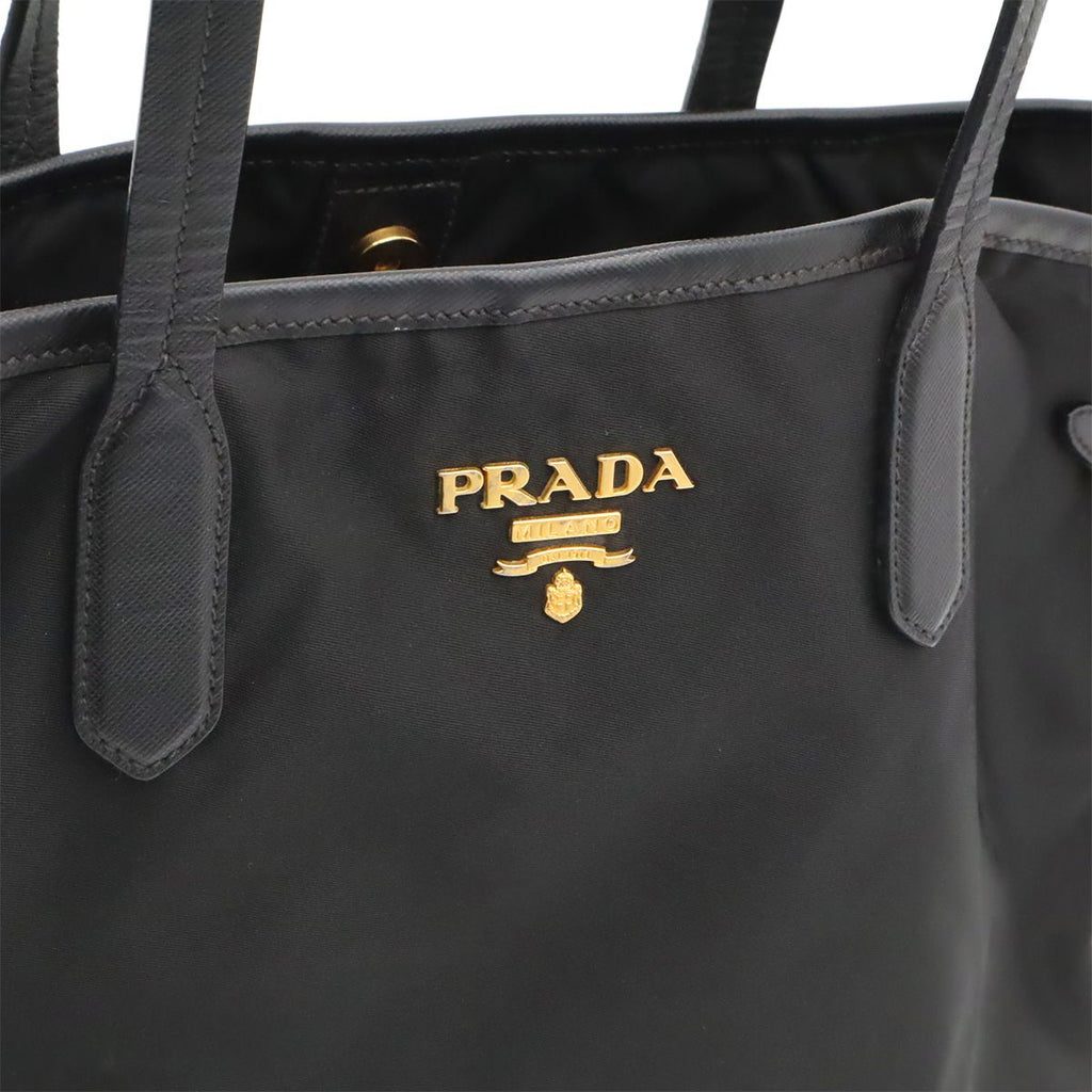 Prada Tote Shoulder Bag Nylon Leather Nero Black Gold — view 8
