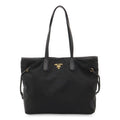 Prada Tote Shoulder Bag Nylon Leather Nero Black Gold
