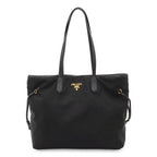 Prada Tote Shoulder Bag Nylon Leather Nero Black Gold