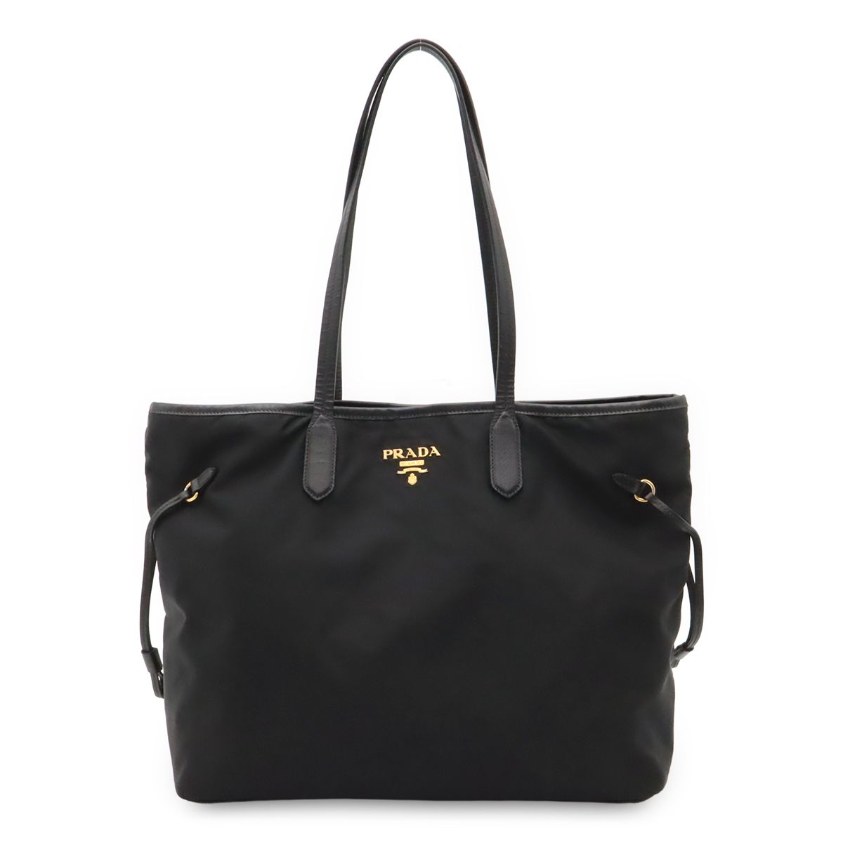 Prada Tote Shoulder Bag Nylon Leather Nero Black Gold