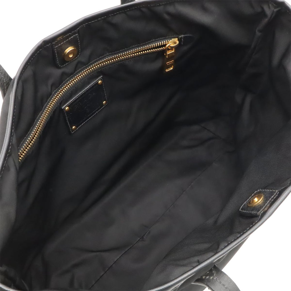Prada Tote Shoulder Bag Nylon Leather Nero Black Gold — view 5
