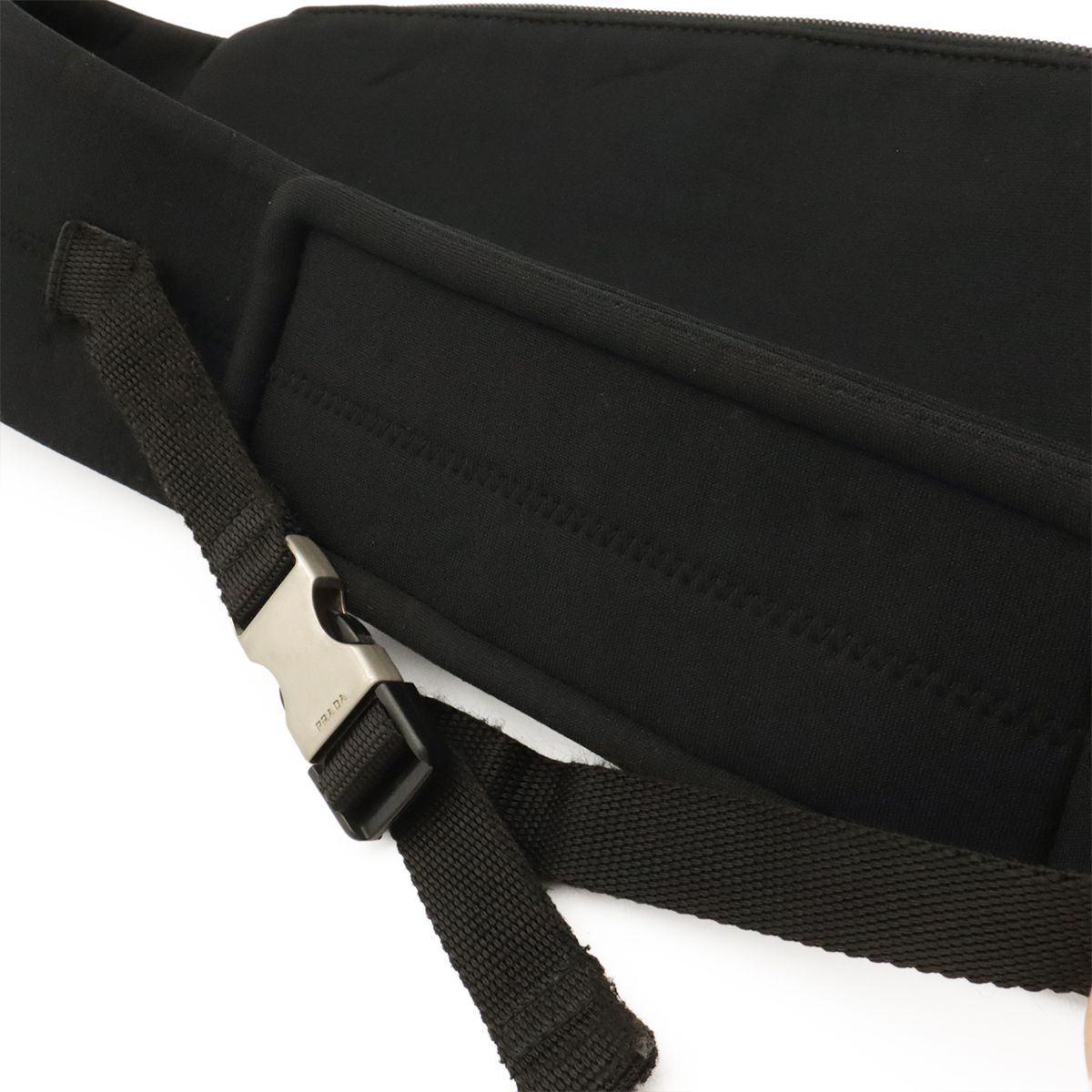 Prada Sports Belt Bag Waist Pouch Neoprene Mesh Black Silver — view 6