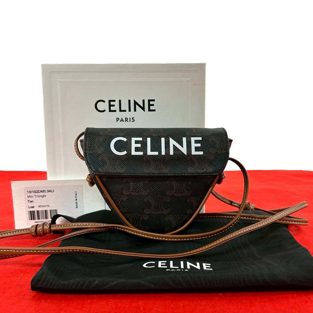 Celine Box Triomphe Triangle Leather Mini Shoulder Bag Pochette Brown