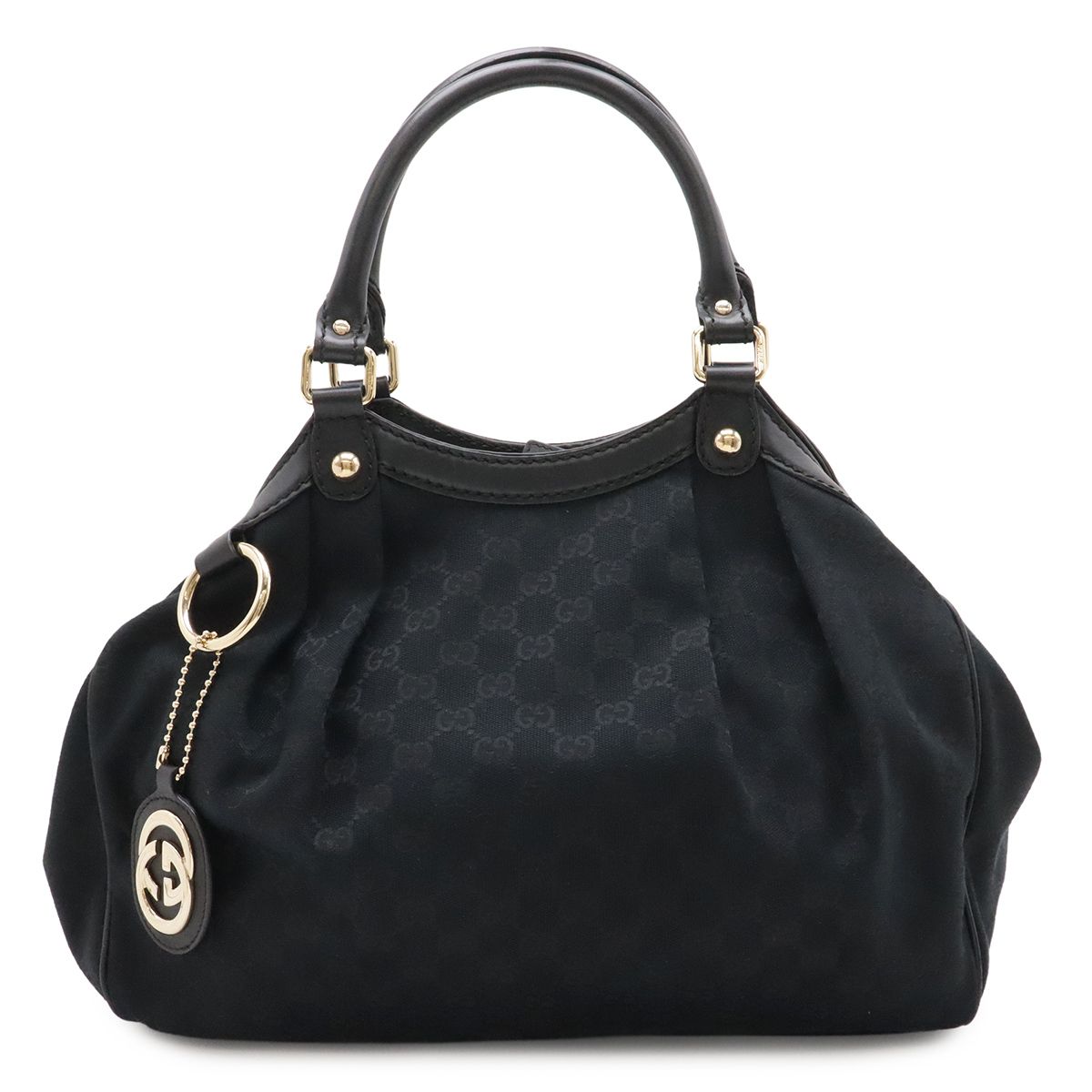 Gucci GG Canvas Tote Bag Leather Black Gold Charm Included