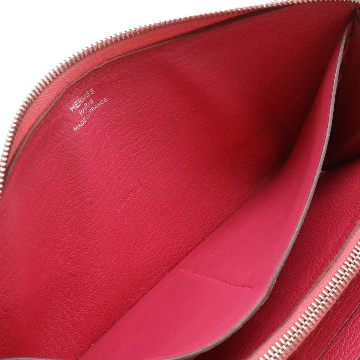 Hermes Azap Long All Leather Zip Around Wallet Chevre Fuchsia Pink Silver — view 7