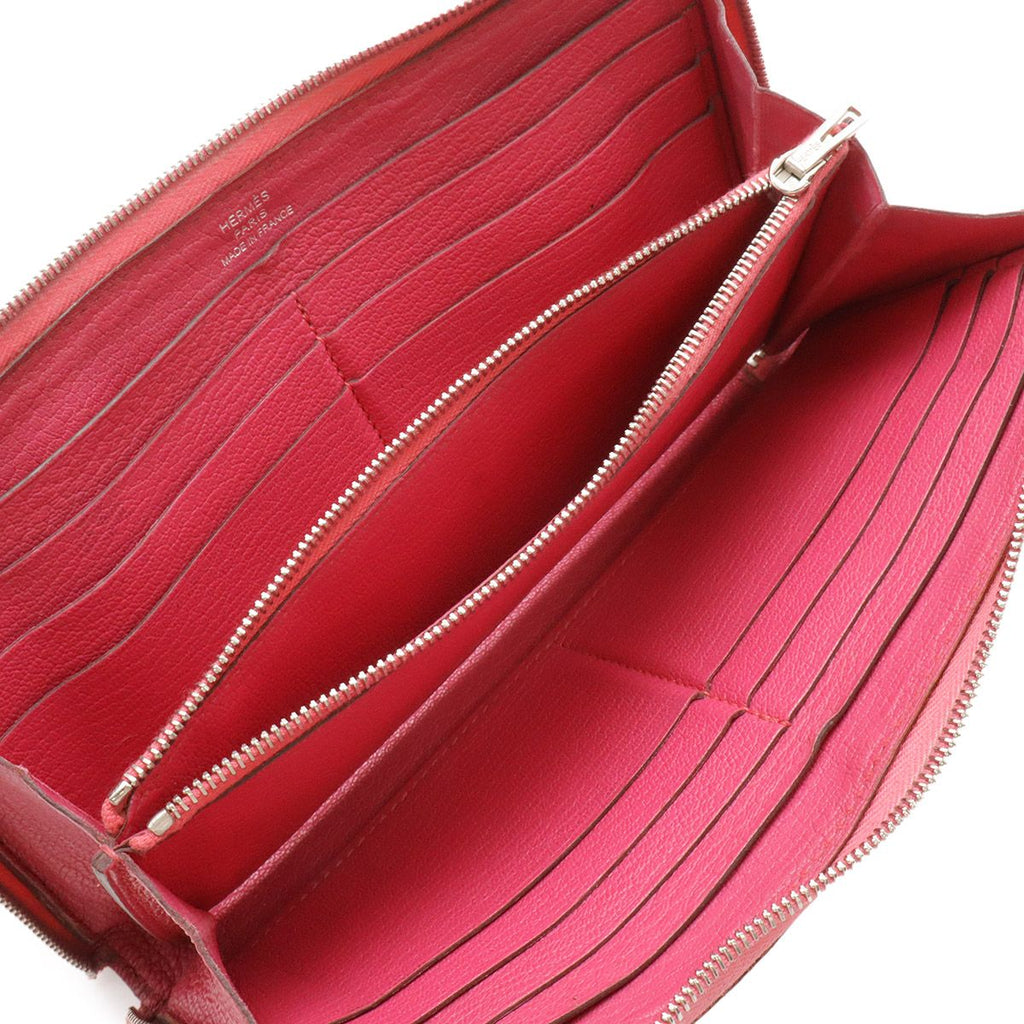 Hermes Azap Long All Leather Zip Around Wallet Chevre Fuchsia Pink Silver — view 6