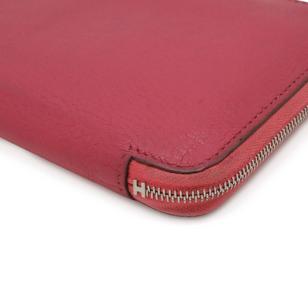 Hermes Azap Long All Leather Zip Around Wallet Chevre Fuchsia Pink Silver — view 3