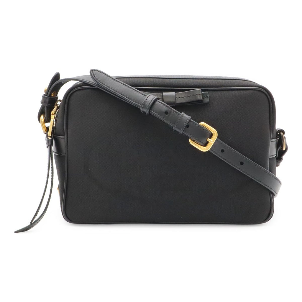 Prada Logo Jacquard Ribbon Shoulder Bag Crossbody Canvas Leather Nero Black