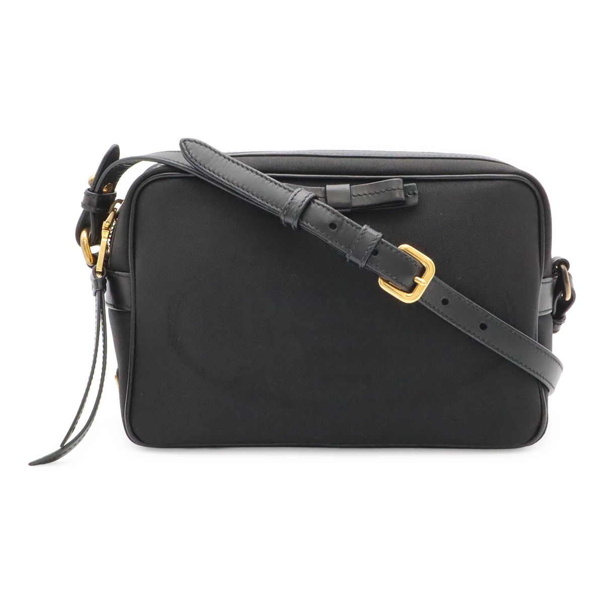 Prada Logo Jacquard Ribbon Shoulder Bag Crossbody Canvas Leather Nero Black