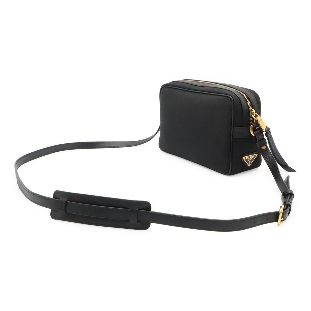 Prada Logo Jacquard Ribbon Shoulder Bag Crossbody Canvas Leather Nero Black — view 2