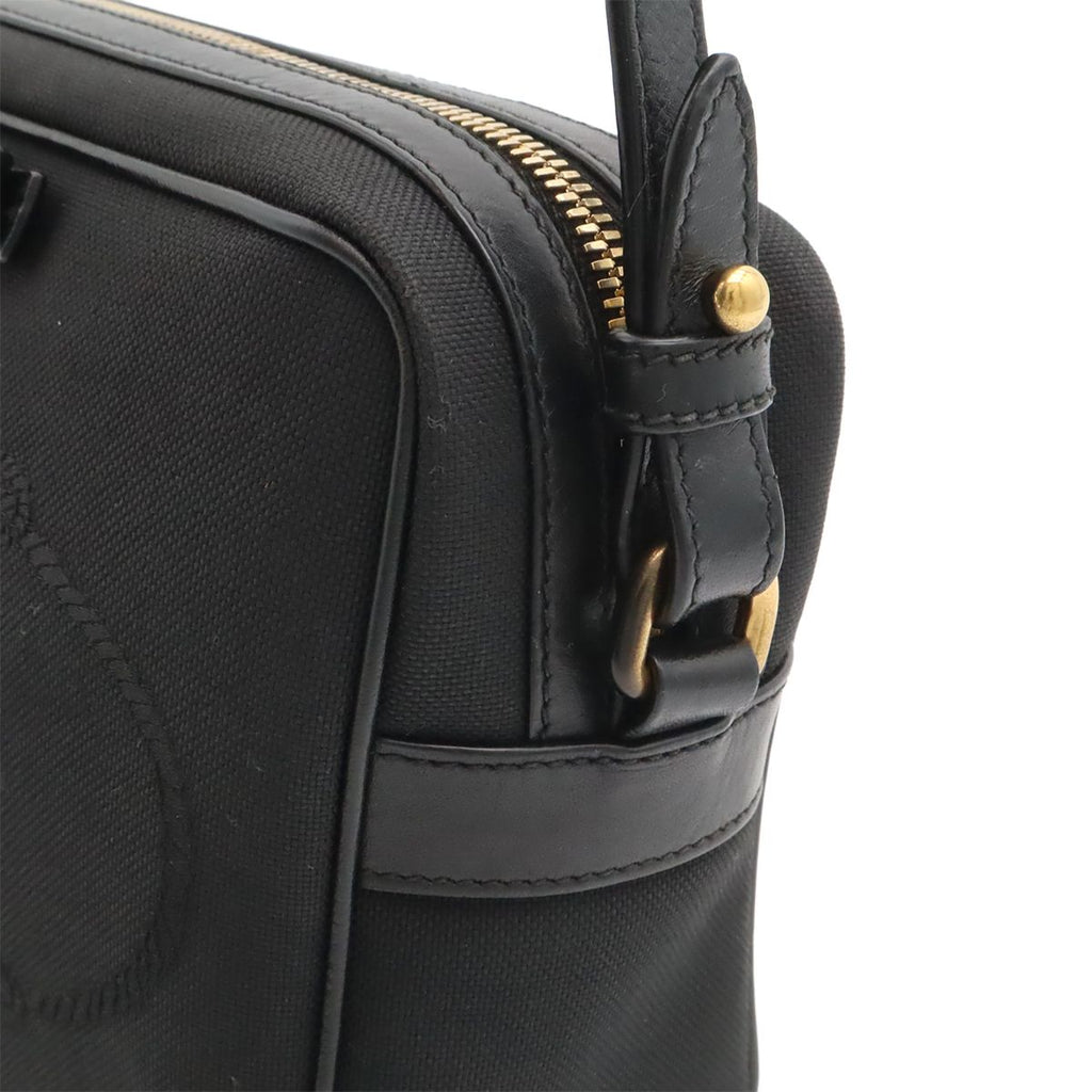 Prada Logo Jacquard Ribbon Shoulder Bag Crossbody Canvas Leather Nero Black — view 4