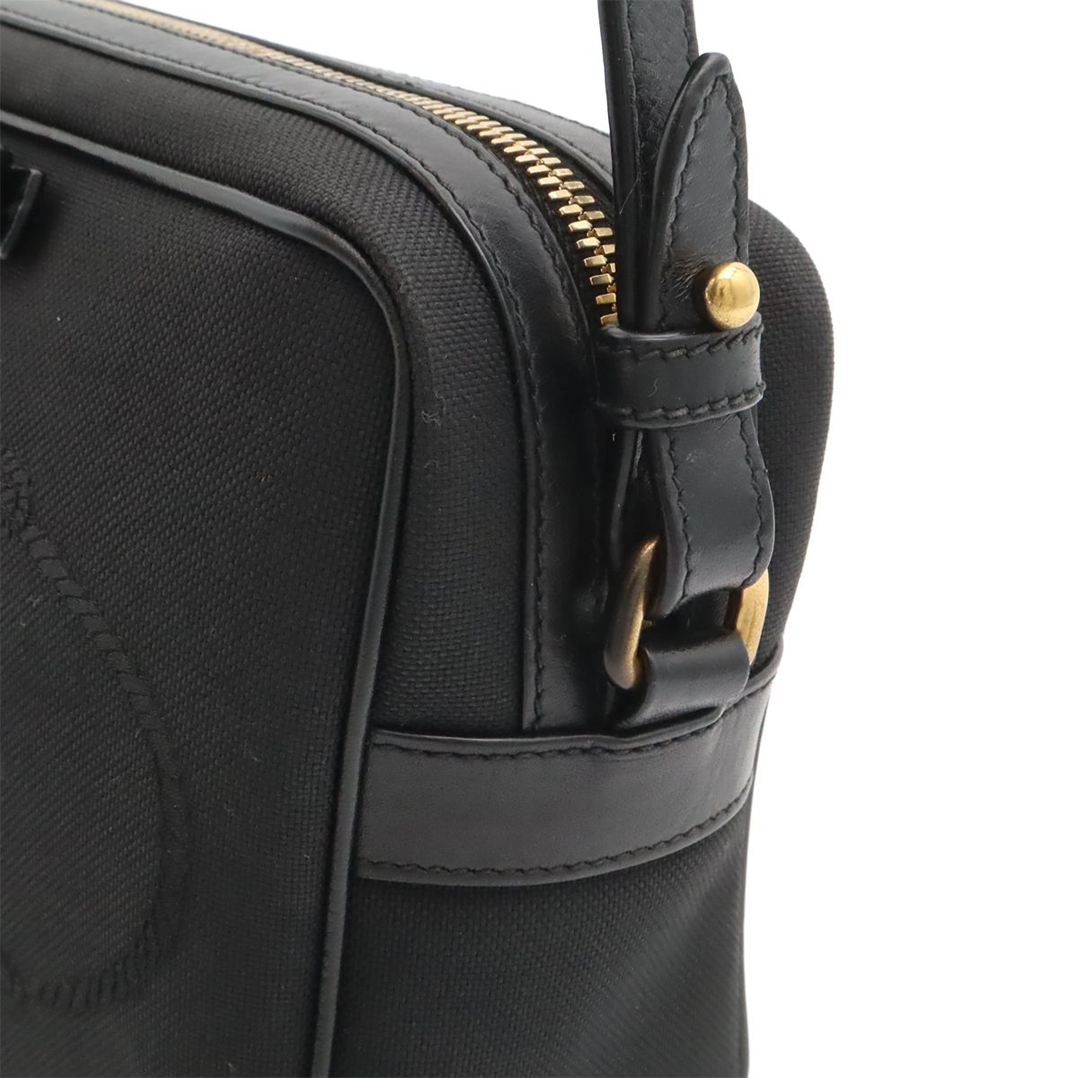 Prada Logo Jacquard Ribbon Shoulder Bag Crossbody Canvas Leather Nero Black — view 4