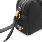 Prada Logo Jacquard Ribbon Shoulder Bag Crossbody Canvas Leather Nero Black — view 7