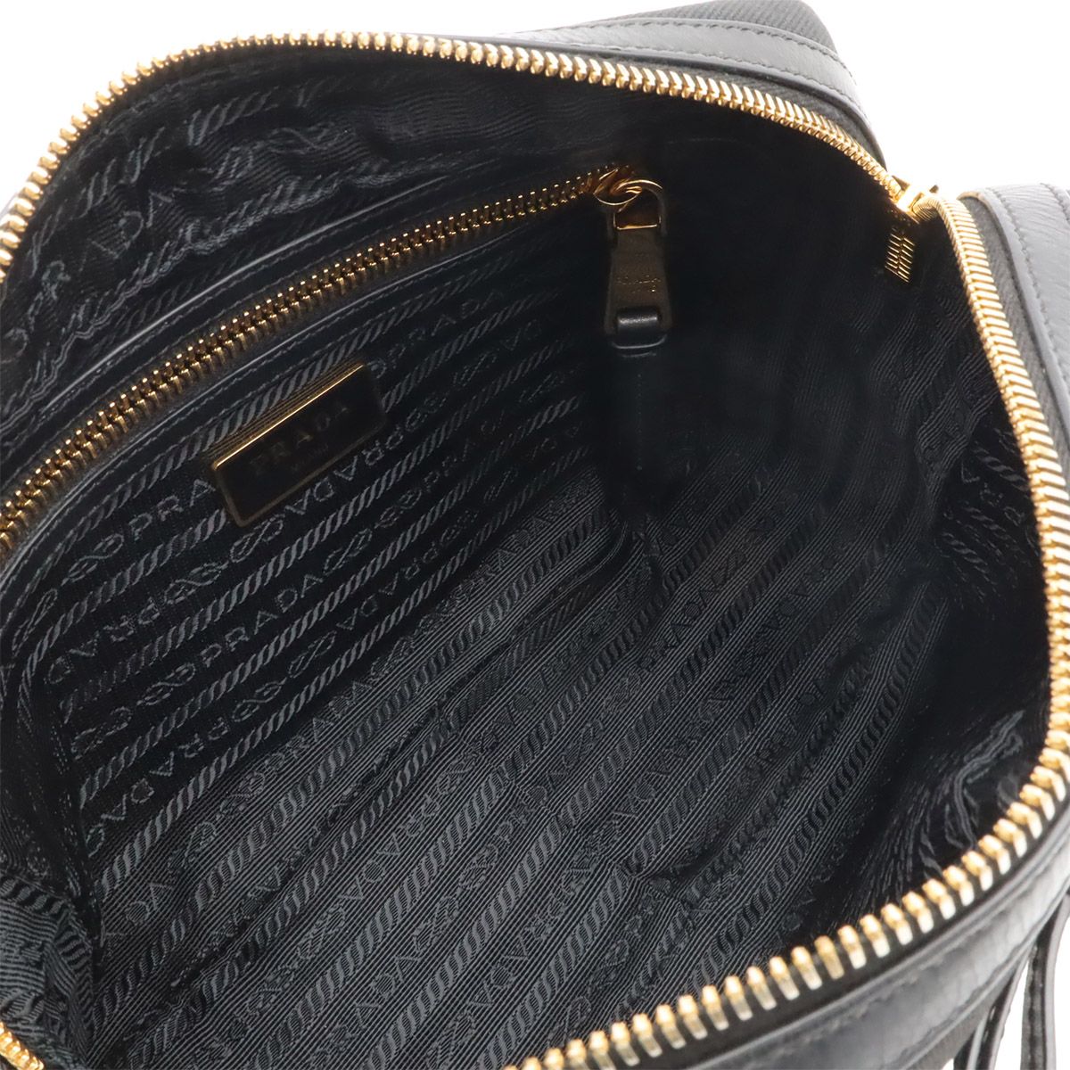Prada Logo Jacquard Ribbon Shoulder Bag Crossbody Canvas Leather Nero Black — view 8