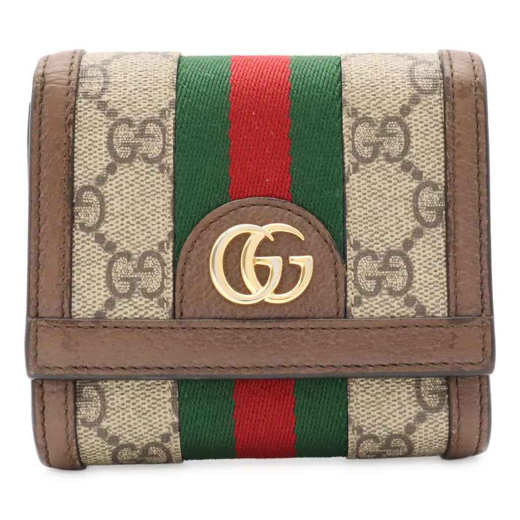 Gucci Ophidia GG Wallet Supreme Compact Sherry Line Bifold Beige Brown