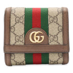 Gucci Ophidia GG Wallet Supreme Compact Sherry Line Bifold Beige Brown
