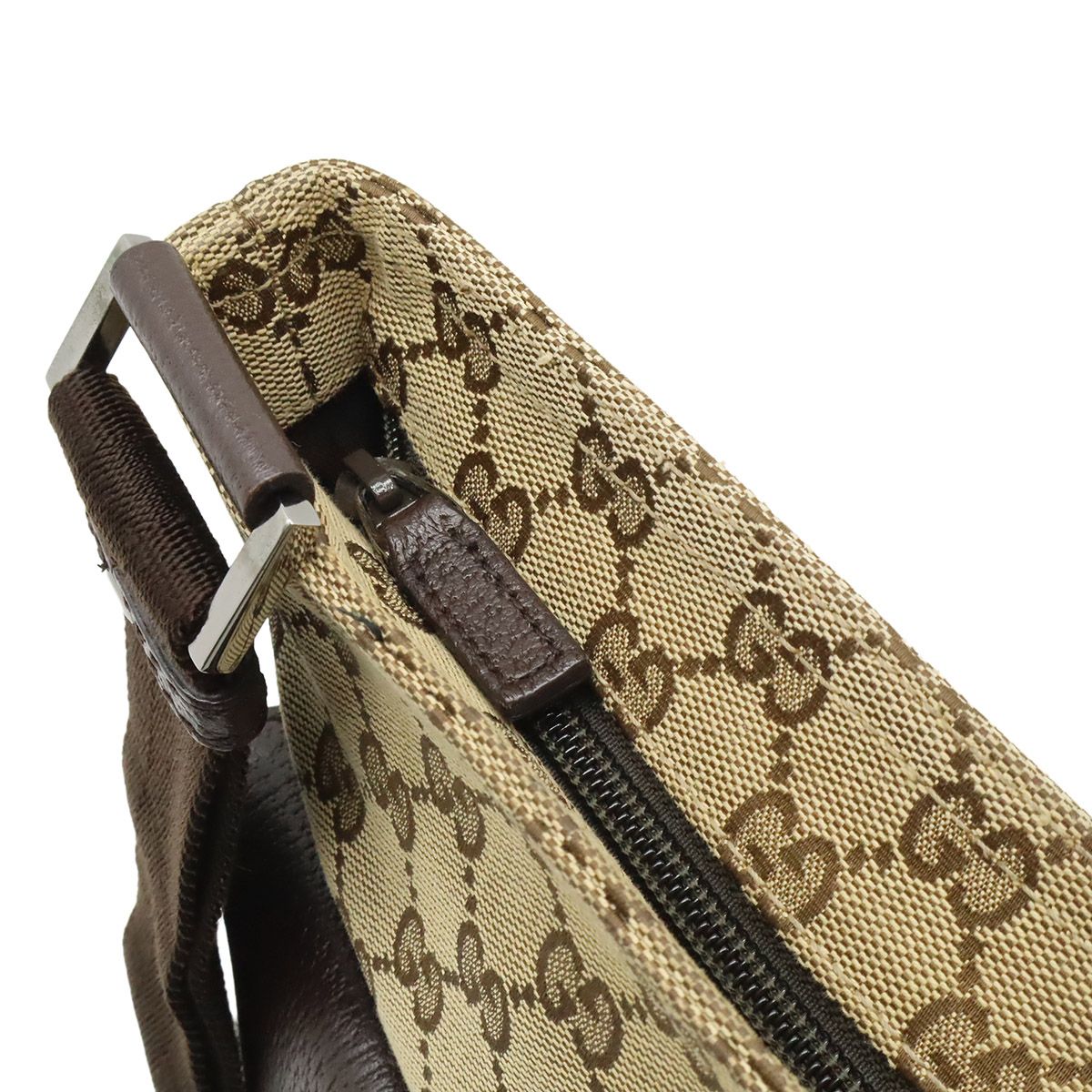 Gucci GG Canvas Shoulder Bag Crossbody Leather Khaki Beige Brown Dark Silver — view 5