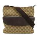 Gucci GG Canvas Shoulder Bag Crossbody Leather Khaki Beige Brown Dark Silver