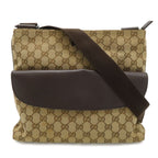 Gucci GG Canvas Shoulder Bag Crossbody Leather Khaki Beige Brown Dark Silver