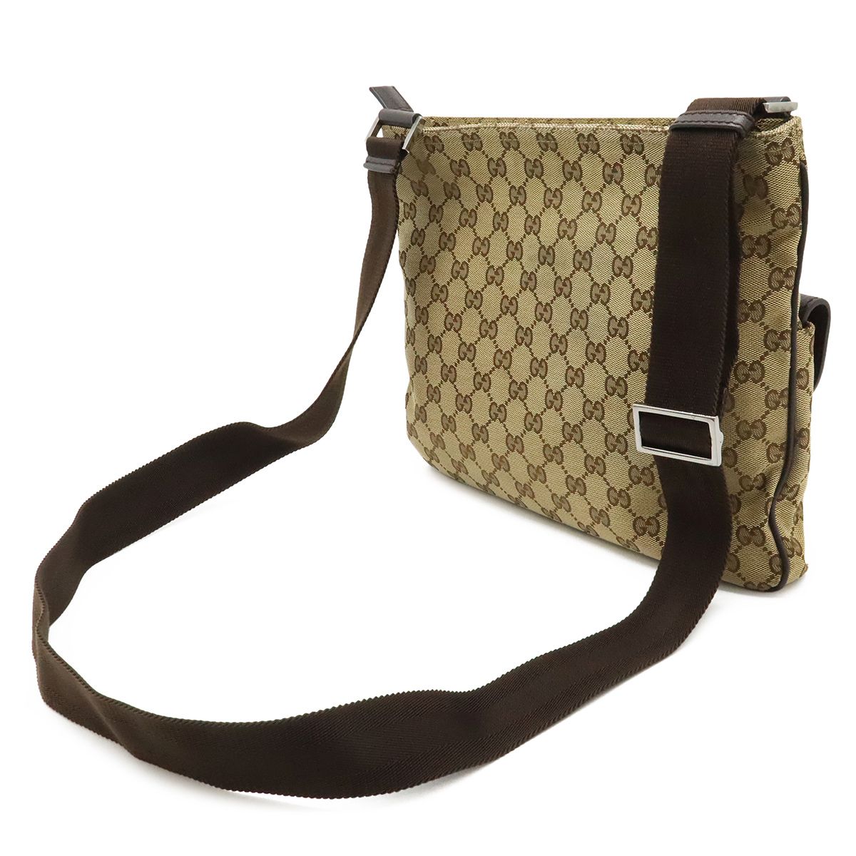 Gucci GG Canvas Shoulder Bag Crossbody Leather Khaki Beige Brown Dark Silver — view 2