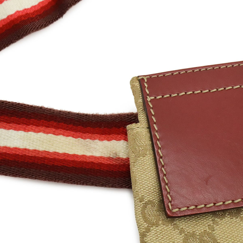 Gucci GG Canvas Sherry Line Belt Bag Waist Pouch Hip Leather Beige Pink Red Gold — view 8