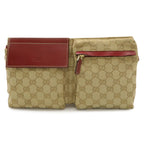 Gucci GG Canvas Sherry Line Belt Bag Waist Pouch Hip Leather Beige Pink Red Gold