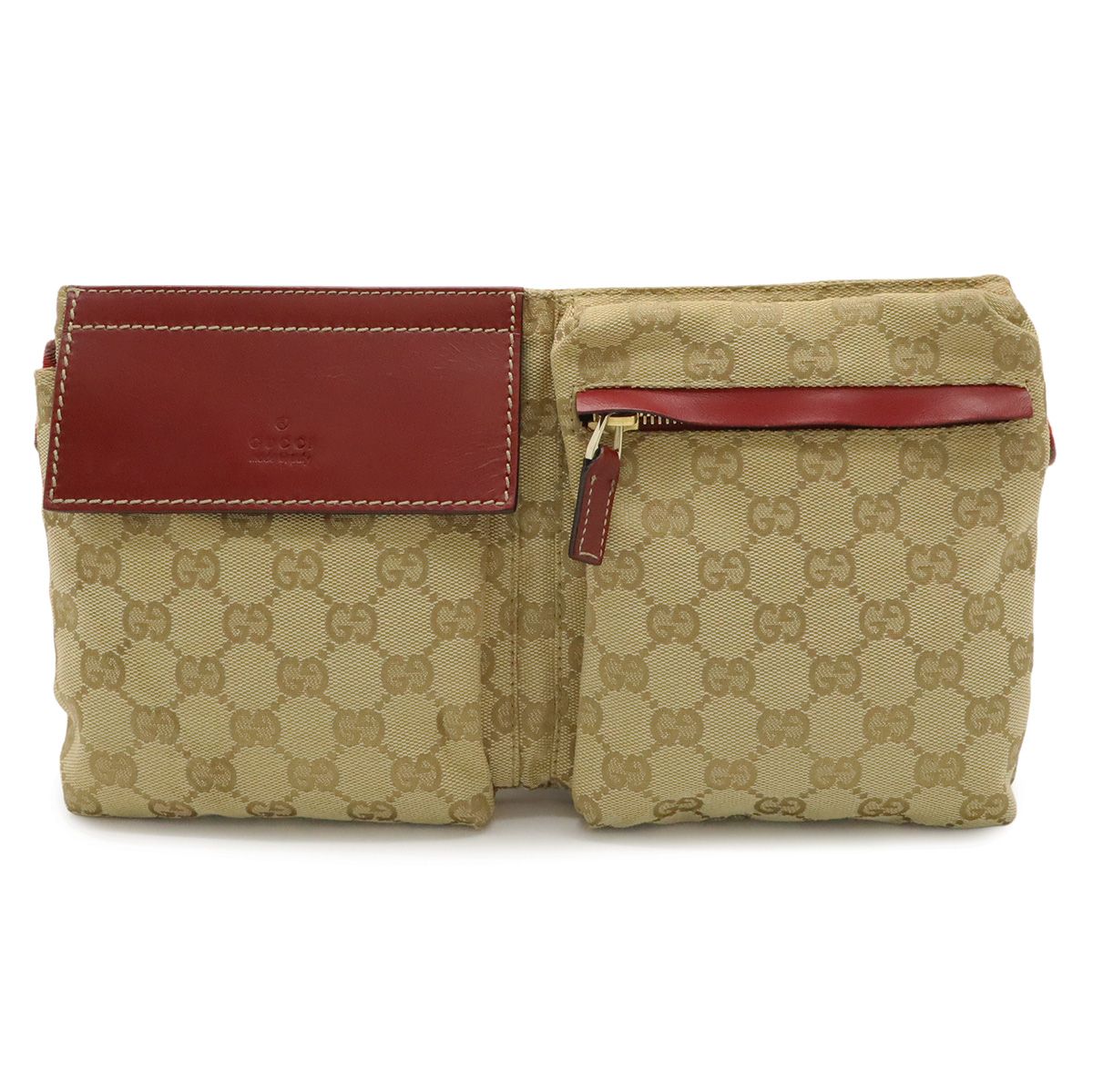 Gucci GG Canvas Sherry Line Belt Bag Waist Pouch Hip Leather Beige Pink Red Gold