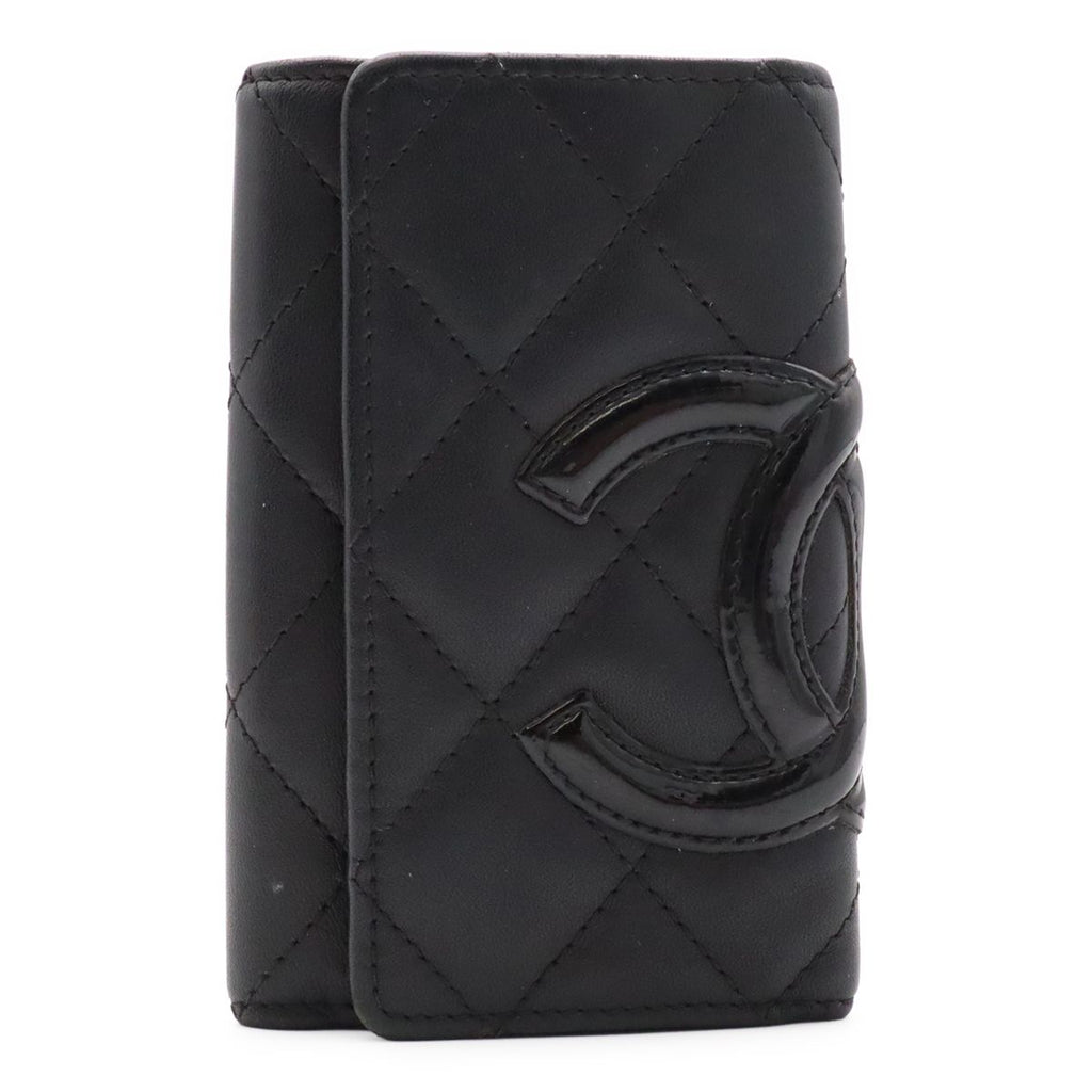 Chanel Cambon Line Key Case 6 Key Calfskin Patent Patent Leather Black Pink