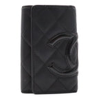 Chanel Cambon Line Key Case 6 Key Calfskin Patent Patent Leather Black Pink