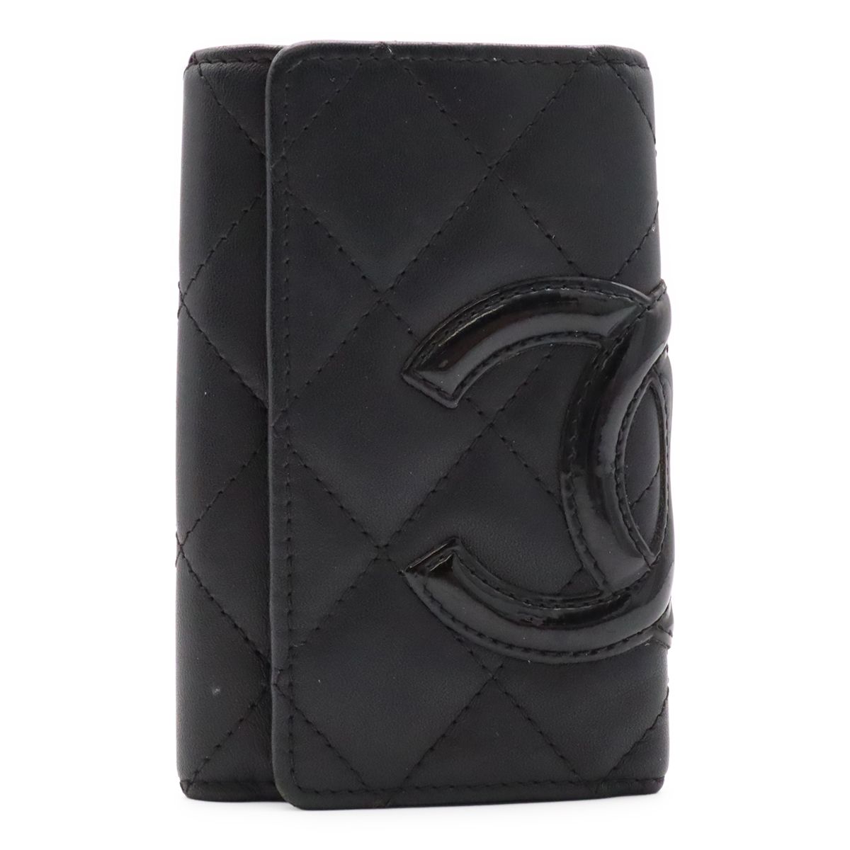 Chanel Cambon Line Key Case 6 Key Calfskin Patent Patent Leather Black Pink