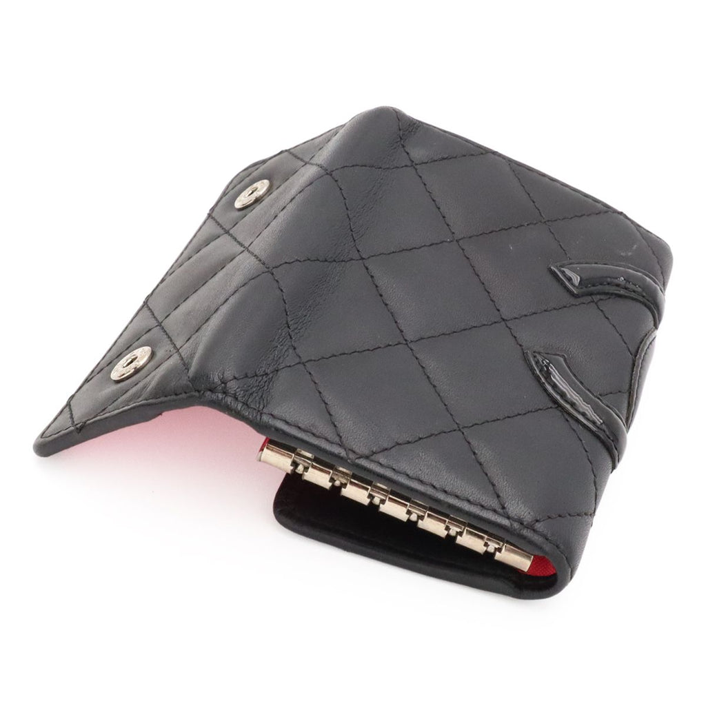 Chanel Cambon Line Key Case 6 Key Calfskin Patent Patent Leather Black Pink — view 4