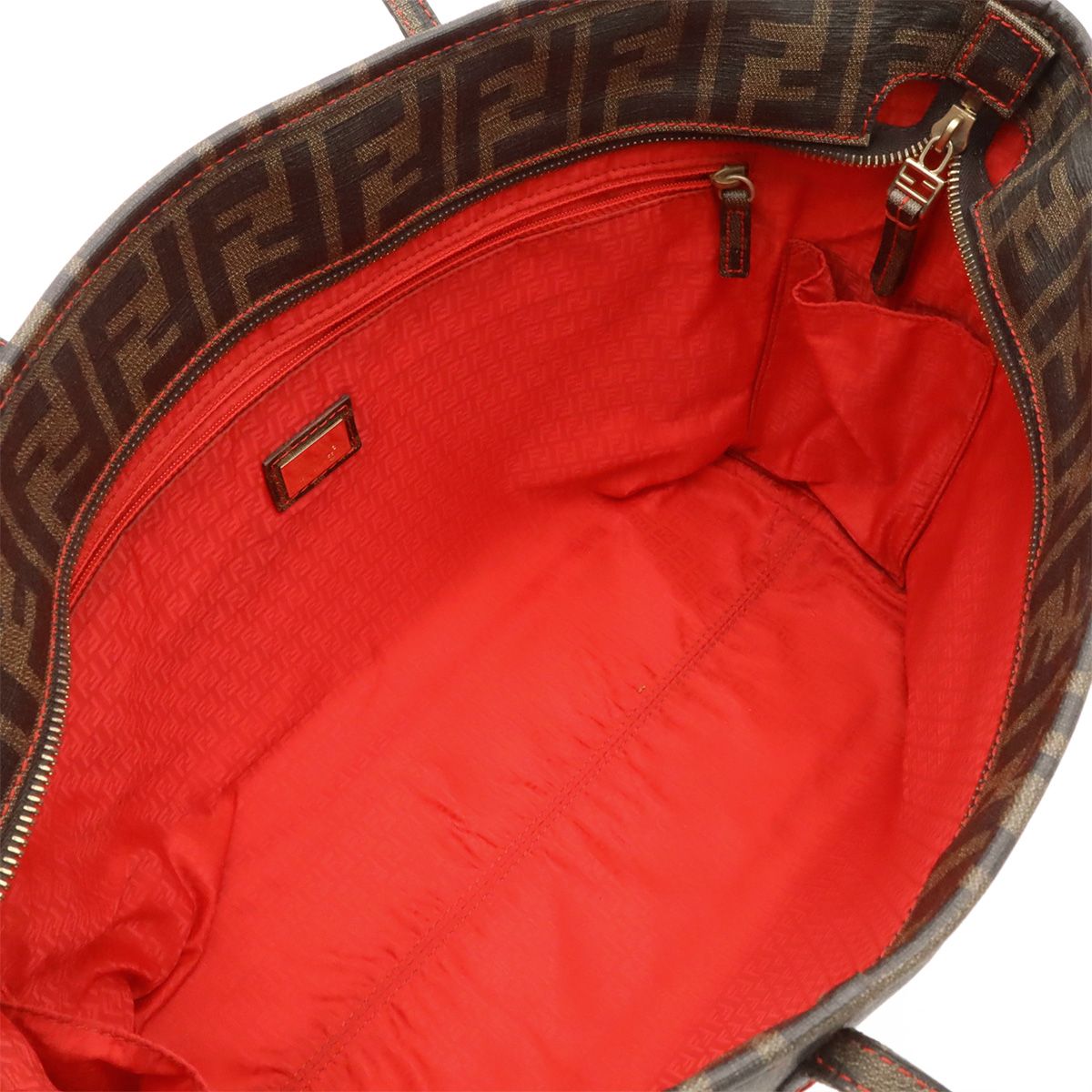 Fendi Zucca Tote Bag Shoulder Khaki Brown Dark — view 6