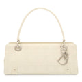 Dior Cannage Handbag Shoulder Long Leather Ivory White Silver