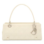 Dior Cannage Handbag Shoulder Long Leather Ivory White Silver