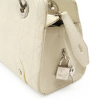 Dior Cannage Handbag Shoulder Long Leather Ivory White Silver — view 7