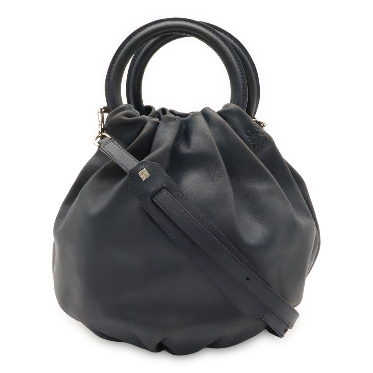 Loewe Anagram Bounce 2-Way Shoulder Bag Crossbody Leather Navy Silver