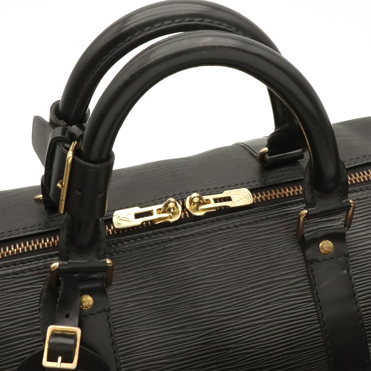 Louis Vuitton Epi Keepall 50 Boston Bag Purse Leather Noir Black Gold — view 6