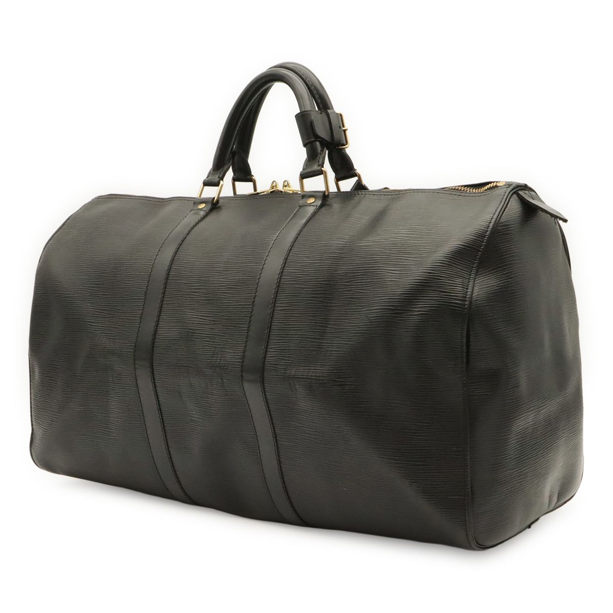 Louis Vuitton Epi Keepall 50 Boston Bag Purse Leather Noir Black Gold — view 2