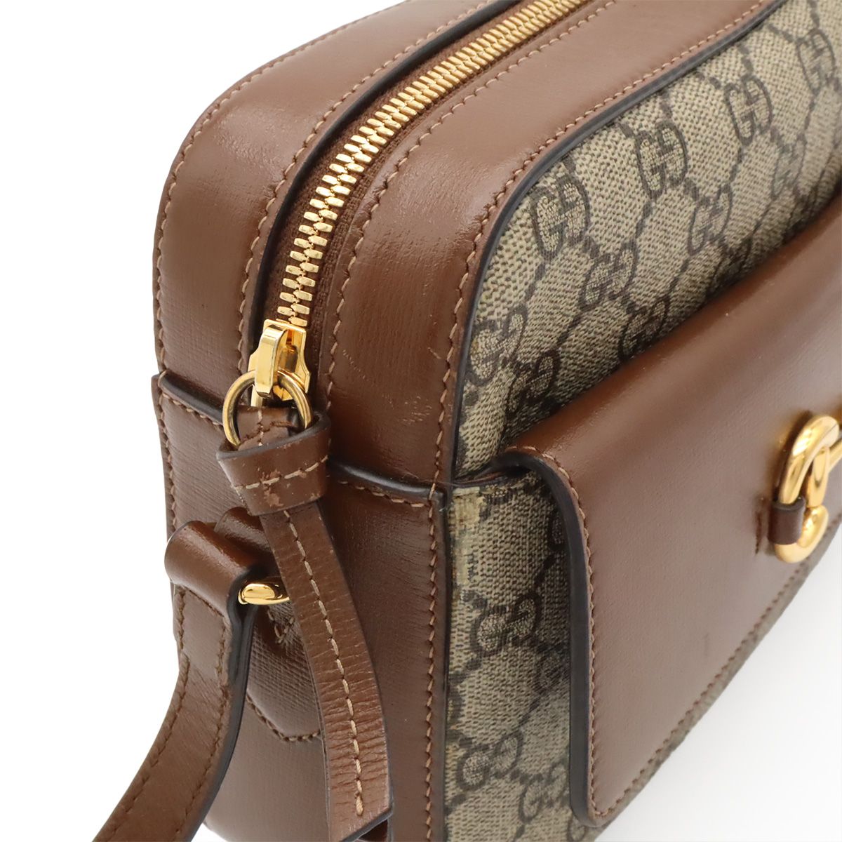 Gucci Horsebit 1955 Small Shoulder Bag GG Supreme Pochette Crossbody Leather Beige — view 5