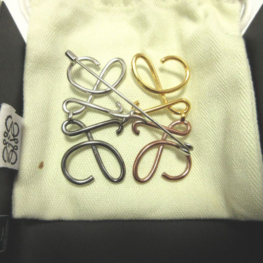 Loewe Anagram Metal Gold Silver Blanc's Gunmetal Brooch — view 3